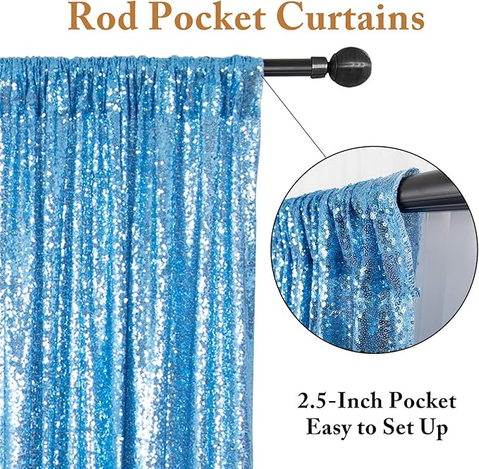 ShinyBeauty Sequin Curtains 4 Panels Baby Blue | Sparkle Photo Backdrop for Parties & Events | 2Ft x 8Ft Shimmer Fabric Background | Elegant & Durable | Perfect for Weddings & Baby Showers