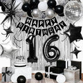 16th Birthday Decorations for Boys Girls, Black Silver Happy Birthday Party Decorations， 16 Year Old Party Supplies with Number 16 Balloons, Banner, Fringe Curtains Kit