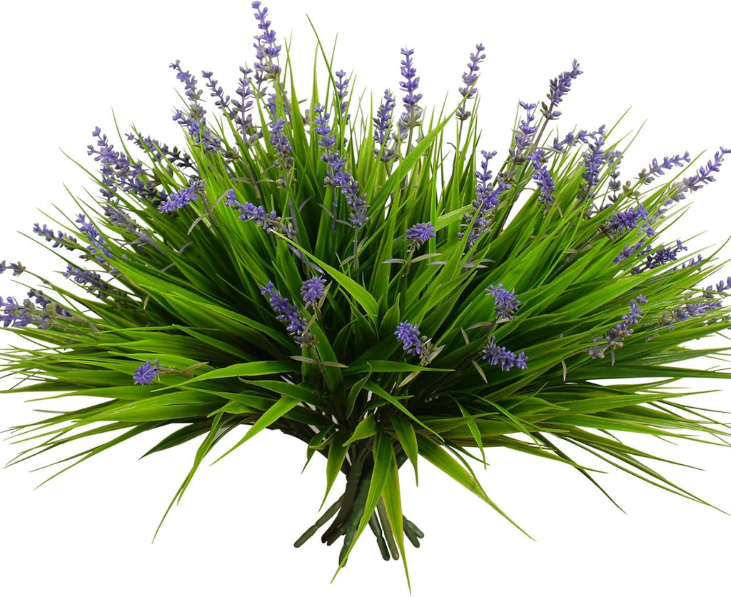 alyptus Artificial Plants Outdoor Fake Monkey Grass with Flowers for Pot UV Resistant Plant Decor for Window Garden Patio Hanging Planter Pathway Front Porch (Grass with Flowers)