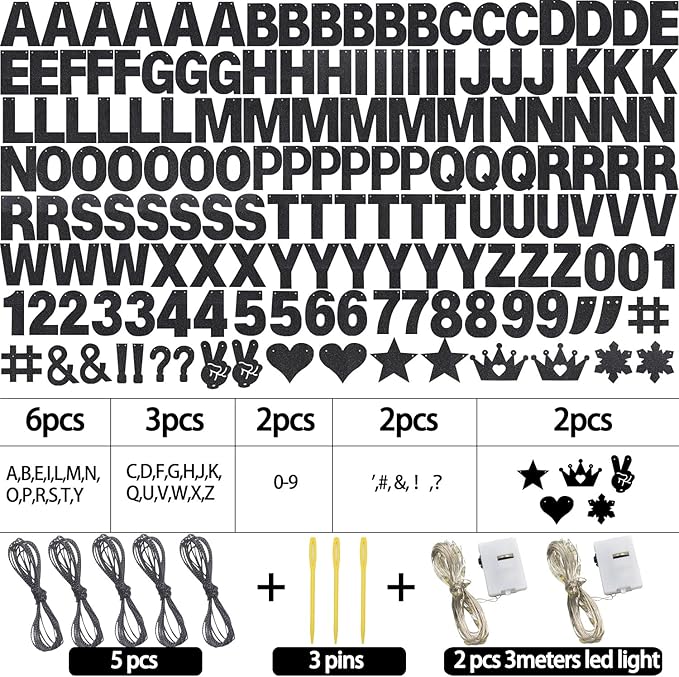 167Pcs DIY Glitter Customizable Banner Kit Happy Birthday Custom Letters Banner 30th Birthday Decorations Anniversary Personalized Banners Decor Death to My 20s Party Supplies (Glitter Black)