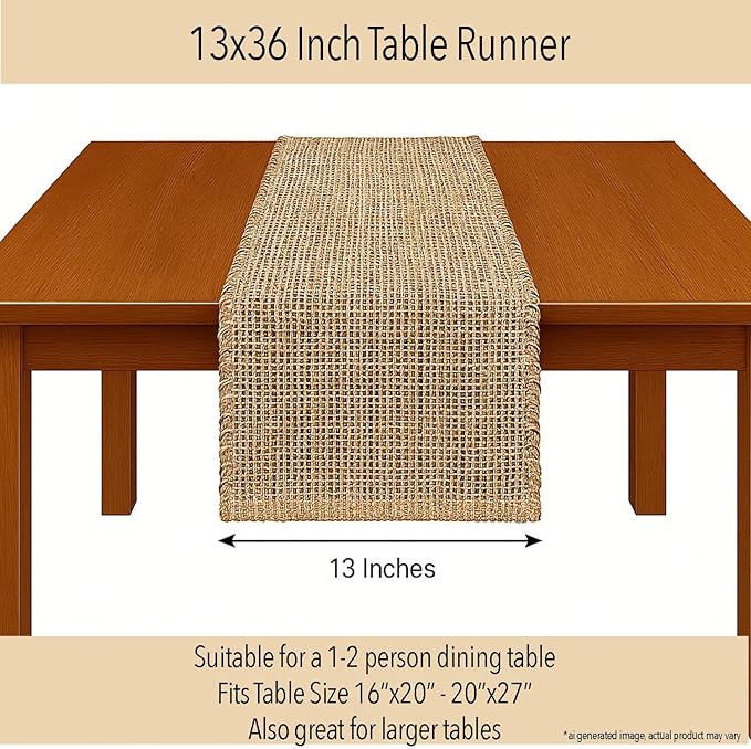 Chardin home Natural Jute Table Runner 13x36 Inch – Vintage Boho Rustic Table Decor – Handwoven Table Runner in Natural Jute and Brown – Farmhouse Dining or Console Table Accent