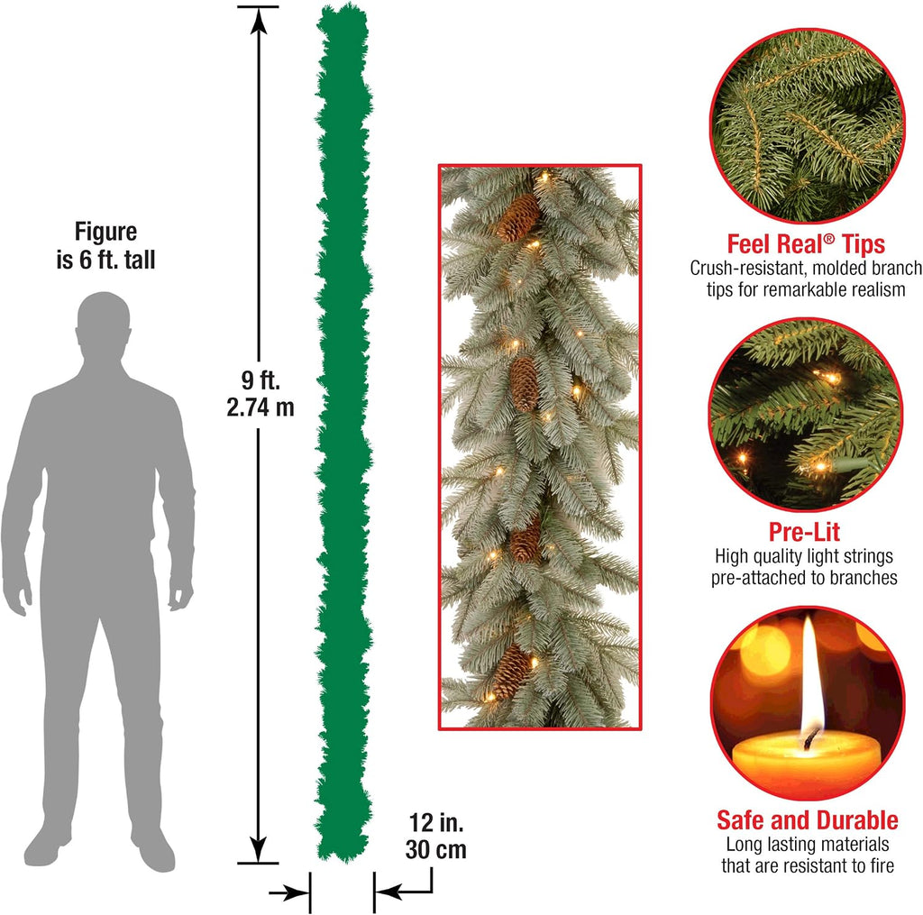 national tree company 9ft pre-lit arctic spruce christmas, close-up detail