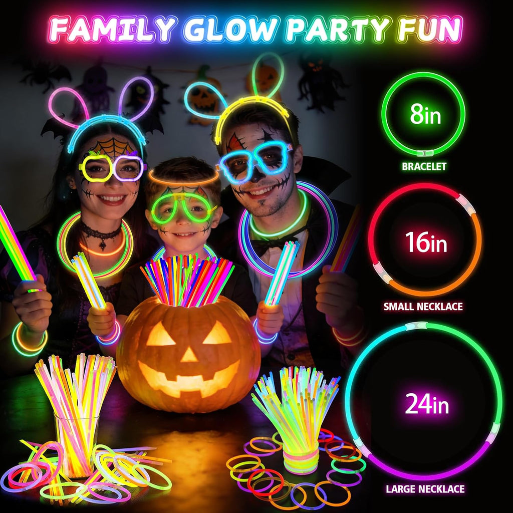 SHQDD 100 Glow Sticks Bulk Party Pack, 8” Neon Glow Sticks, DIY Glowsticks with Connectors Bracelets & Necklaces, Glow in the Dark Party Supplies for Kids, Adults, Parties, 4th of July & Halloween