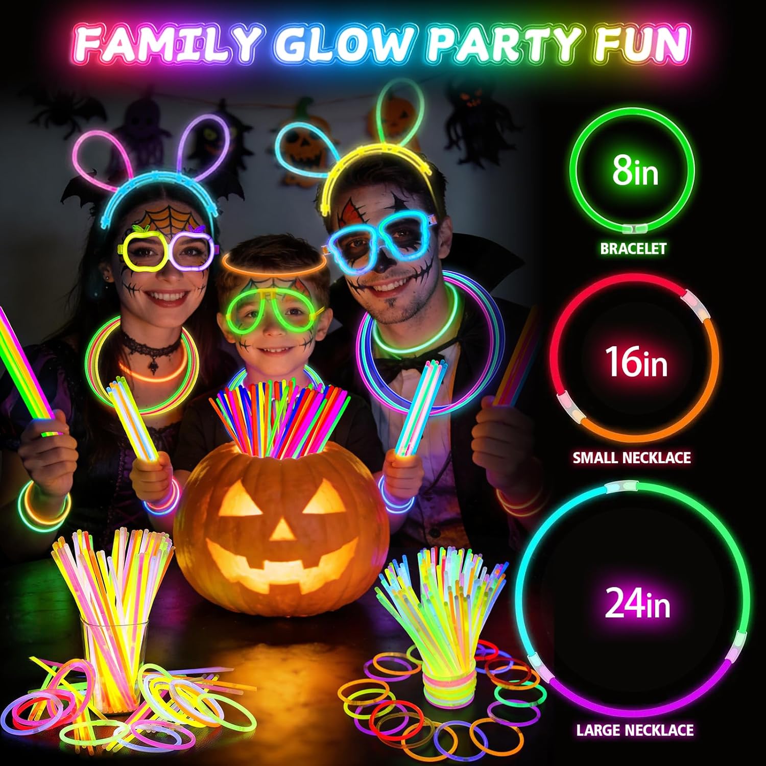 SHQDD 100 Glow Sticks Bulk Party Pack, 8” Neon Glow Sticks, DIY Glowsticks with Connectors Bracelets & Necklaces, Glow in the Dark Party Supplies for Kids, Adults, Parties, 4th of July & Halloween