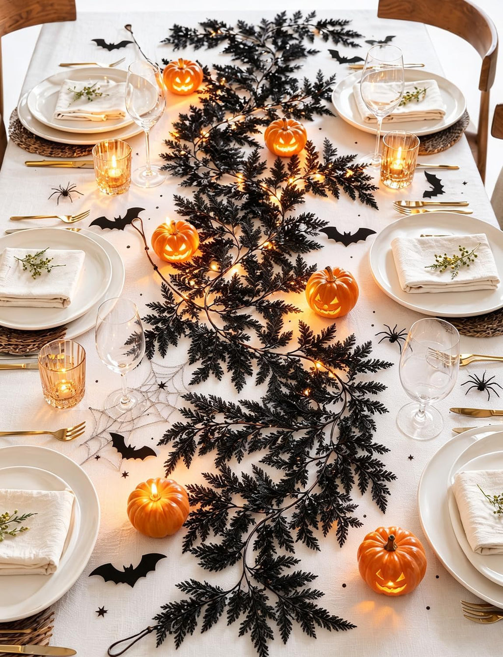 5.91 ft black halloween cedar pine garland, realistic showing dimensions