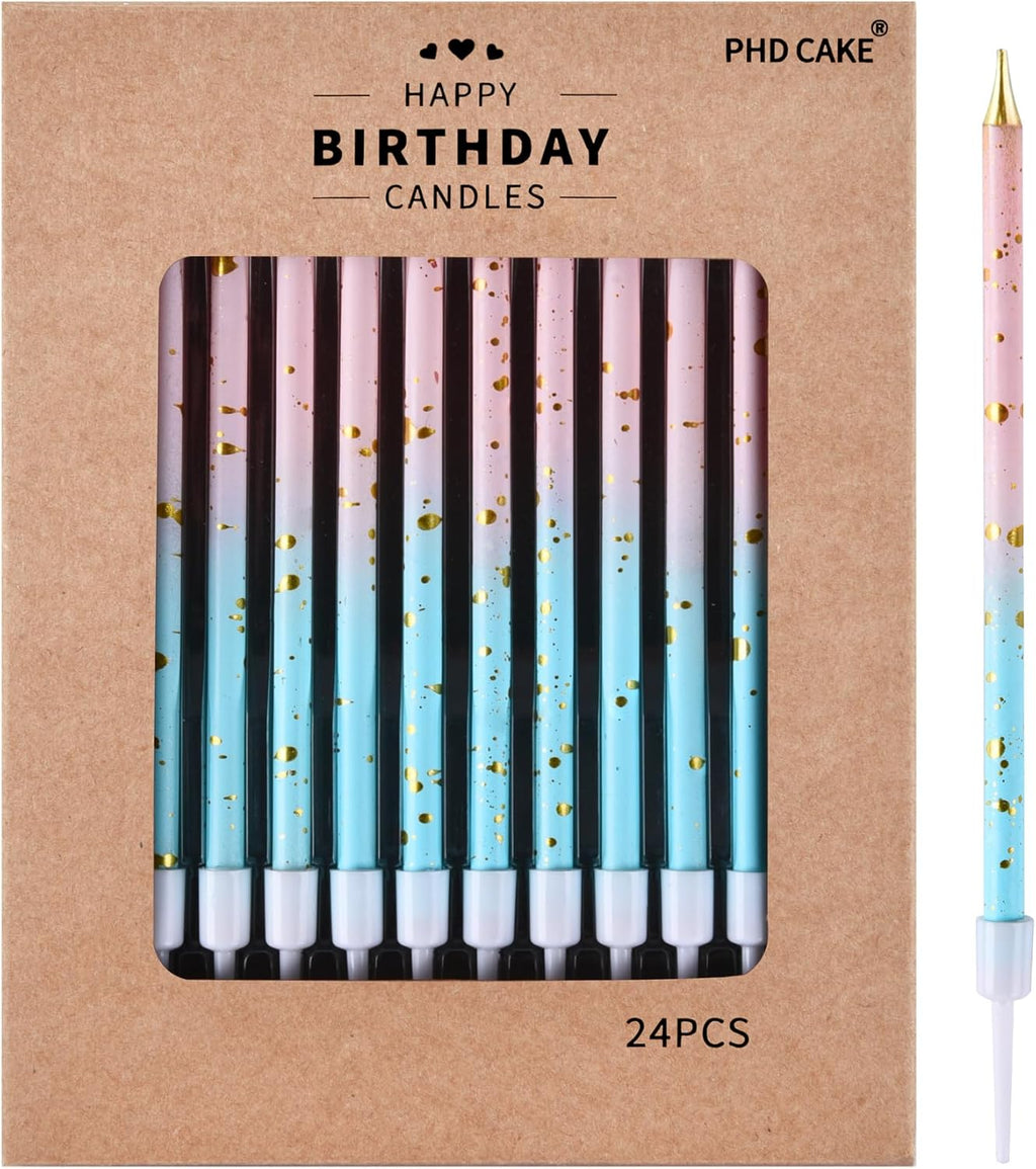 PHD CAKE Pink Blue Gold Long Thin Birthday Candles, Cake Candles, Birthday Parties, Wedding Decorations, Party Candles