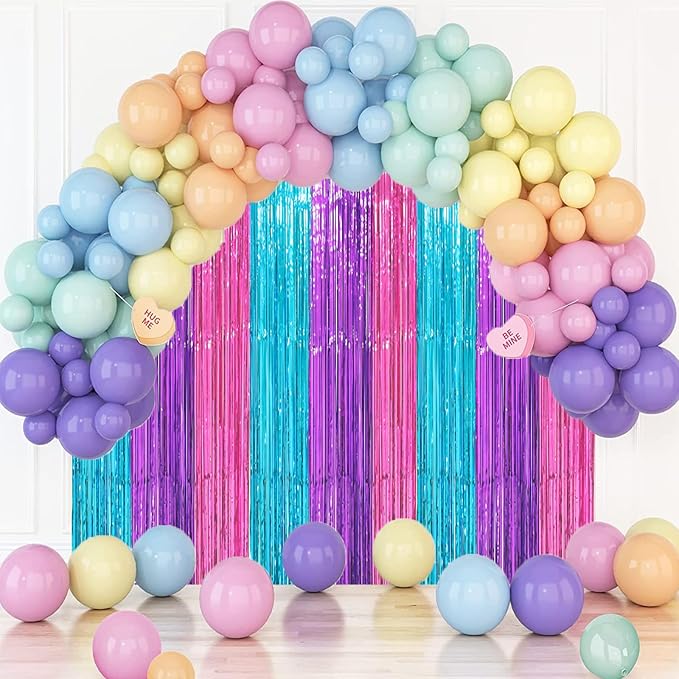 2 Pack Blue Purple Pink Foil Fringe Backdrop Curtains, Tinsel Streamers Party Decorations, Fringe Backdrop, Door Shimmer for Mermaid or Birthday Party