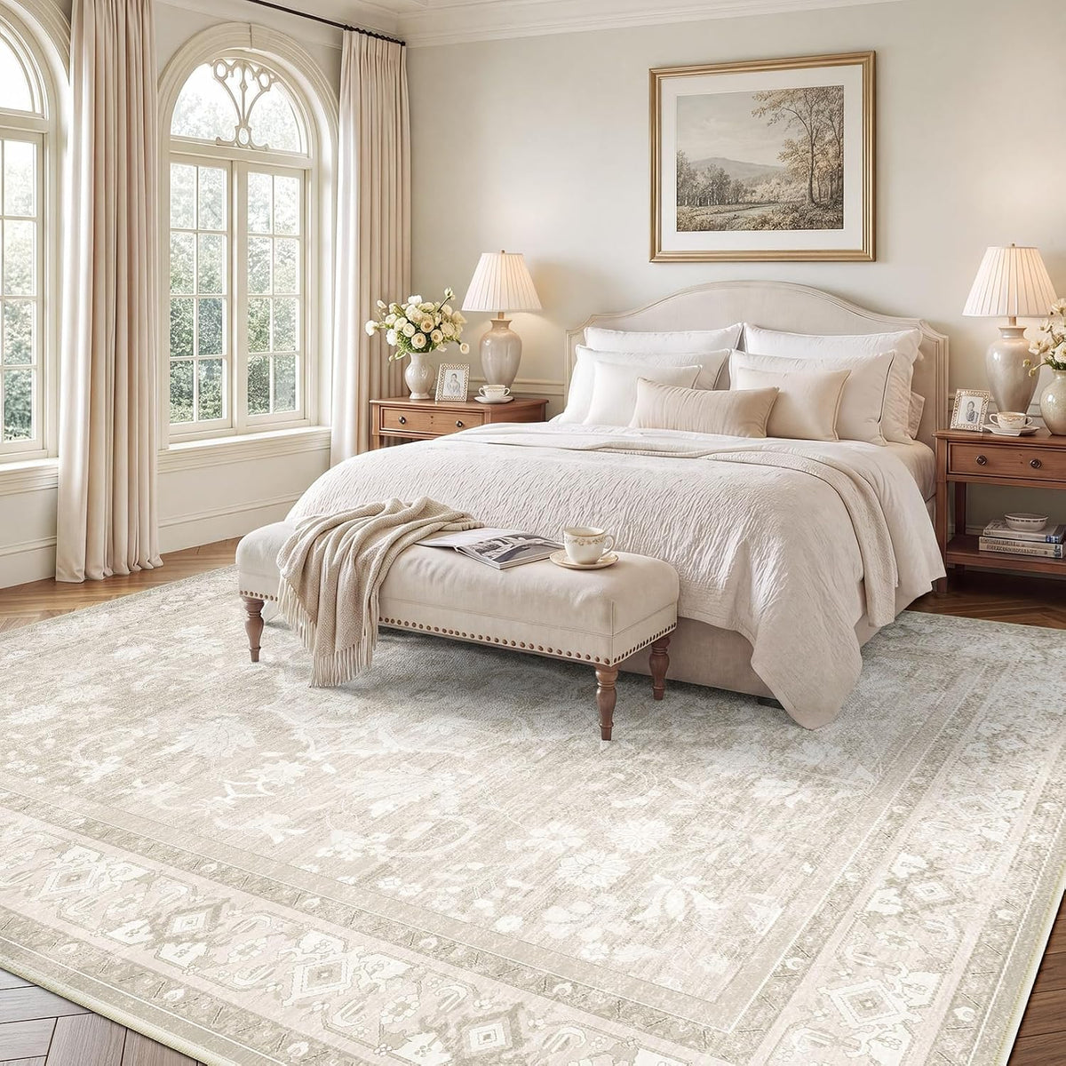 SameBed 8x10 Area Rug Living Room, Vintage Neutral Washable Carpet Beige