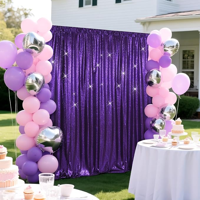 SquarePie Sequin Backdrop LessTransparent Background Sparkly Curtain for Wedding Halloween Party 4FT x 7FT Purple