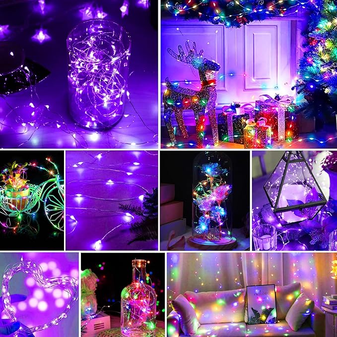 pozzolanas 24 Pack 7ft Waterproof LED Fairy Lights - Battery Operated String Lights with 20 LEDs for Home, Mason Jar, Party, Wedding, Halloween, Christmas Decorations (12 Multicolor & 12 Purple)
