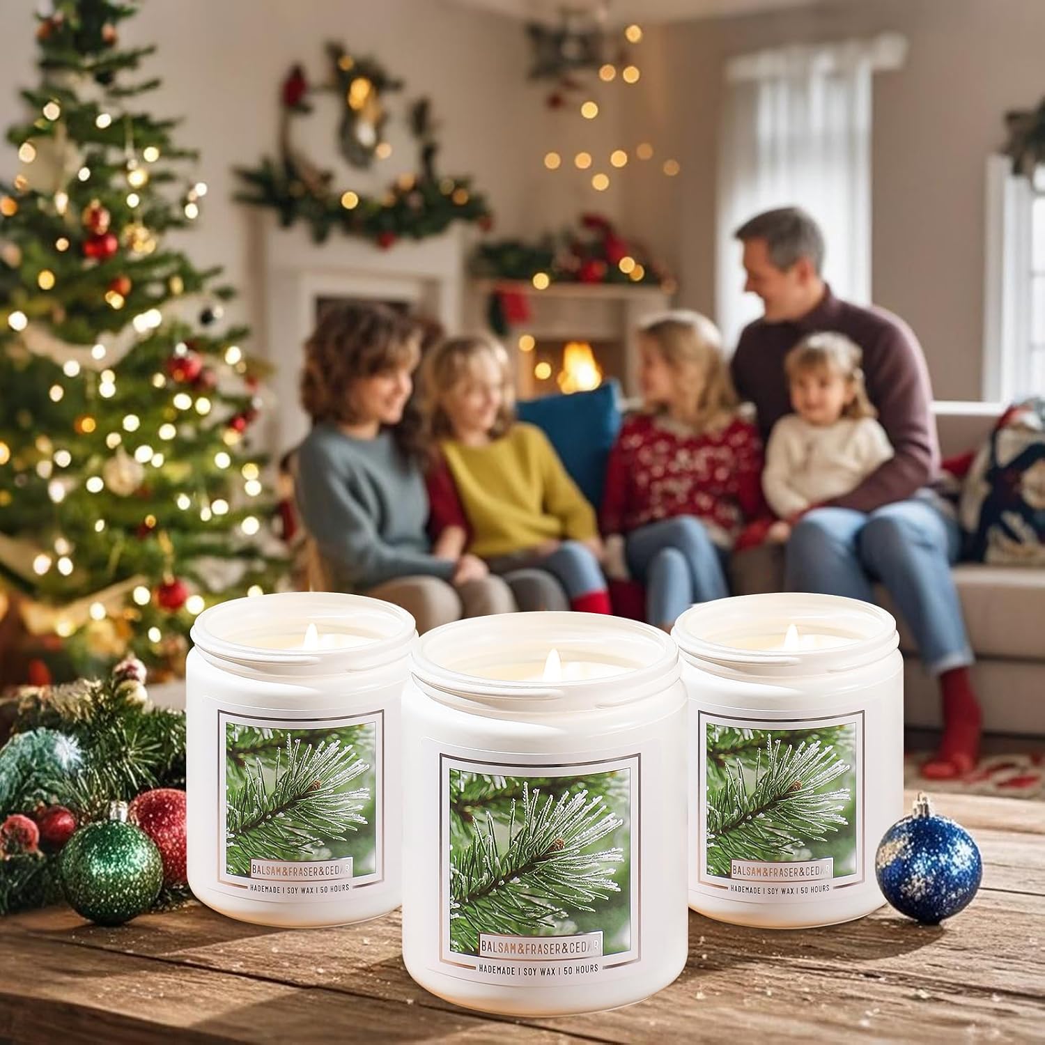 Homsolver Balsam Fir Pine Candle, Christmas Scented Candles, Holiday Natural Soy Candles with 50+ Hour Burn Time, Fir Cedar Tree Scent Gifts for Women Men, Wedding Favors for Guests, Souvenir Gifts