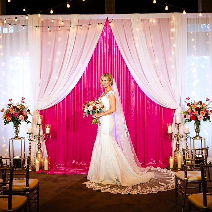 20x10ft Shimmer Hot Pink Sequin Backdrop Curtain for Parties, Thick Wrinkle Free Glitter Fuchsia Photo Backdrop Drapes Curtains for Birthday Wedding Halloween Photography Background-4 Panels 5x10ft