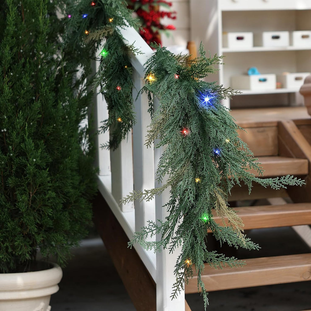 christmas cedar garland realistic - cypress decorations with, front angle view