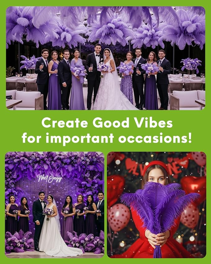 NEWONG 30pcs Purple Ostrich Feathers Natural Bulk 8-10inch(20-25cm) Vase Craft Wedding Home Party Centerpieces Christmas Day Decoration