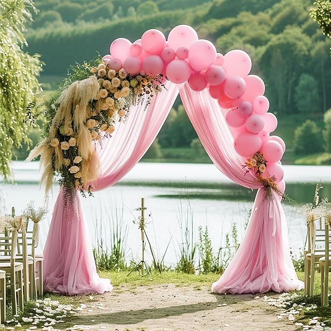 Wokceer Blush Pink Wedding Arch Draping Fabric Backdrop 3 Panels 28.7" X 20FT Sheer Drapes Fabric for Wedding Arbor Ceremony Party