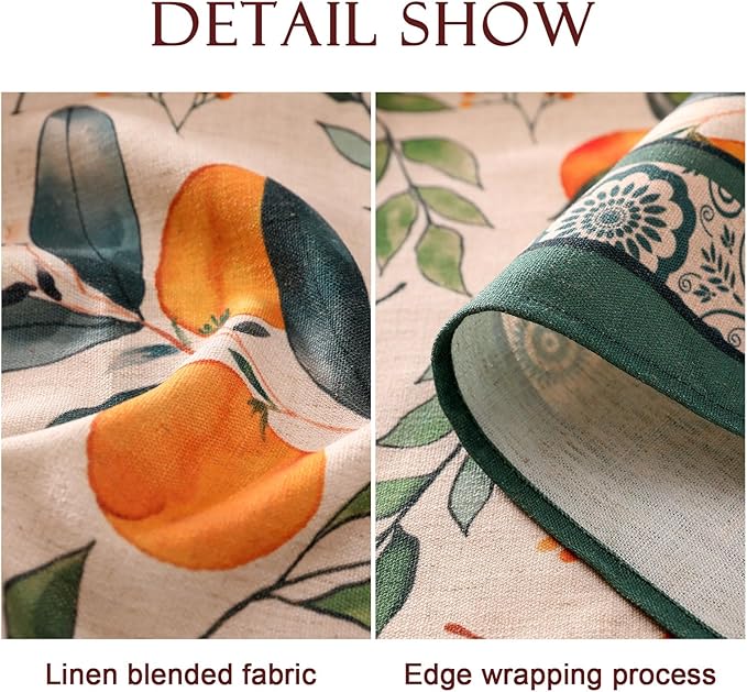 patdrea Designer Vintage Linen Rectangle Extra Long Table Cloth,Framhouse Oranges and Leaves Pattern French Tablecloth,Decor Cover for Kitchen Dining Christmas,Thanksgiving,63"x110"-Palladin a