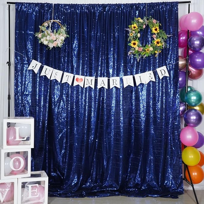 Poise3EHome 6Ft x 8Ft Navy Blue Sequin Backdrop Curtain, Glitter Thick Satin Sequin Background Drapes, Sparkly Backdrop for Weddings, Parties, Xmas, Thanksgiving Decor