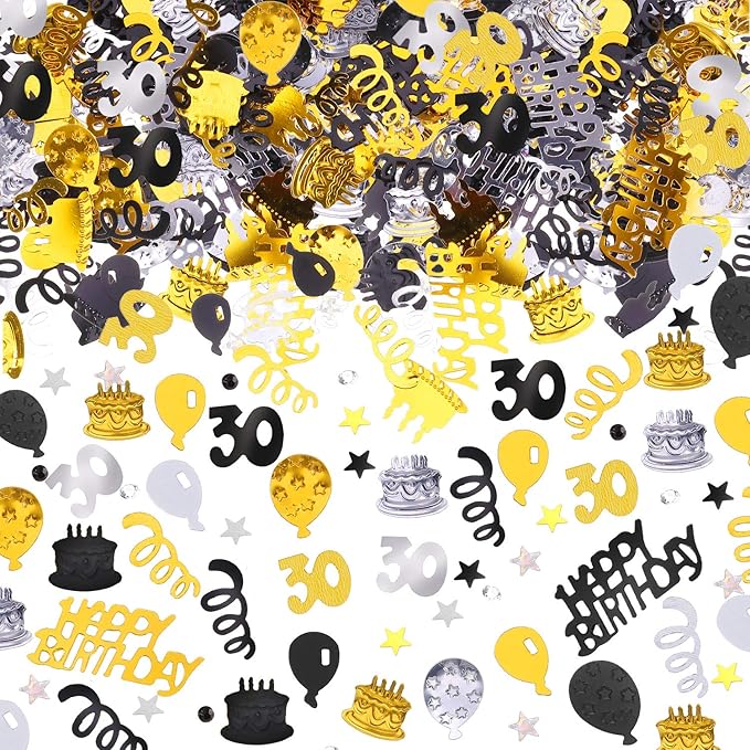 3000 Pieces 30th Birthday Confetti Number Foil Balloon 30 Table Confetti Scatters Birthday Cake Metallic Decorations for Anniversary Wedding Party