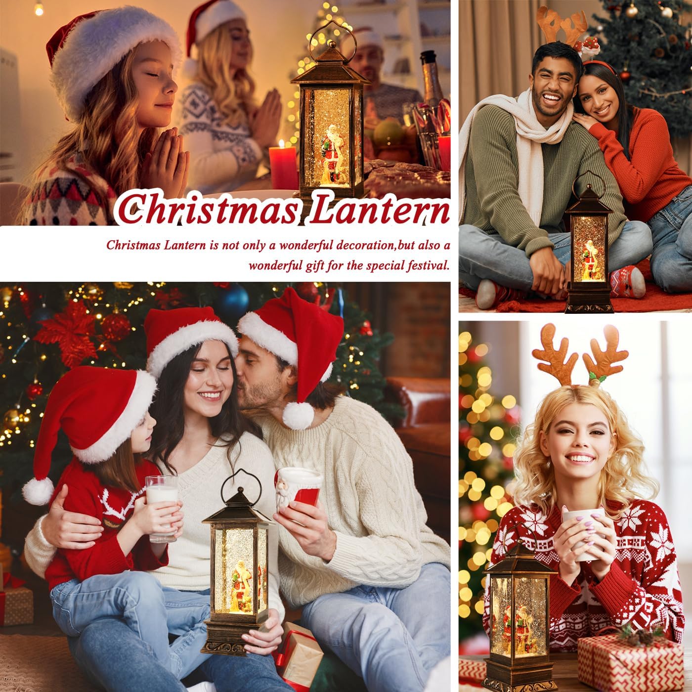 Christmas Snow Globe Lantern Crystal Glitter Lantern Features 8 Songs and 6-Hour Timer Function Ideal for Holiday Decorations and Gifts USB and Battery-Powered Snow Globe (Santa Claus)
