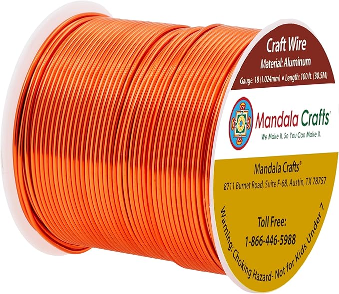 Mandala Crafts 18 Gauge Anodized Aluminum Craft Wire for Jewelry Making - 100 FT Colored Flexible Burnt Orange Wire - Bendable for Bonsai Armature Crafting Sculpting
