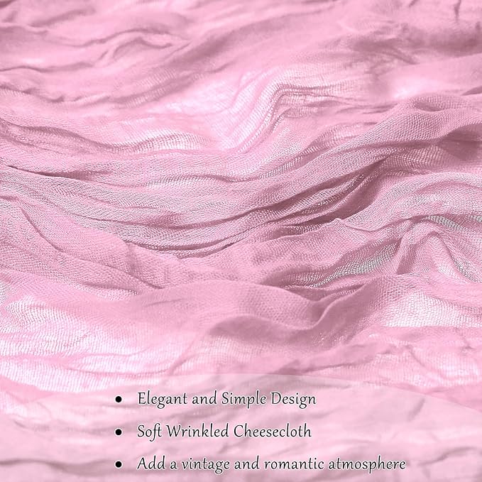 1-Pack Pink Cheesecloth Table Runners – 10FT (35x120 Inch) Boho Rustic Gauze Fabric Cheese Cloth Table Runner for Weddings, Baby Showers, Bridal Shower, Farmhouse & Birthday Party Decor