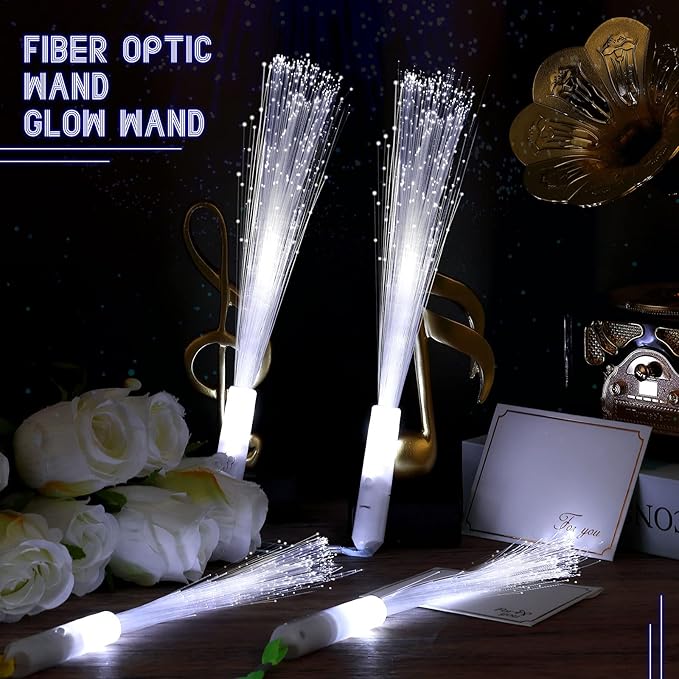 50 Pcs White Fiber Optic Wands Bulk Wedding Sparklers Party Favors LED Light Glow Sticks with 3 Modes Long Flashing Glow for Birthday Wedding Bridal Shower Glow in the Dark Party Favors