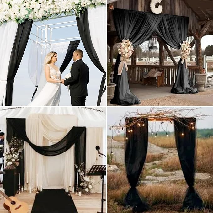6 Panels Wedding Arch Draping Fabric 28 x 20Ft Chiffon Weddings Arch Drapes Chiffon Fabric Drape Sheer Backdrop Curtain for Wedding Party Ceremony Birthday Reception Swag Backdrop Ceiling Décor(Black)