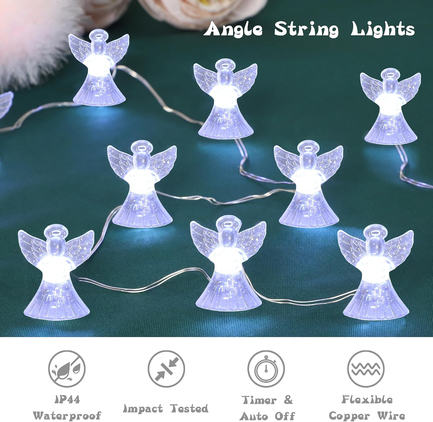 Impress Life Christmas Decoratiing LED String Lights, Angel Cherubim 10 ft 40 LEDs with Remote for Christmas, Thanksgiving, Birthday, Wedding, Parties & Home Decorations Ideas