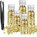 5Pcs Decorative Gold Leaf, Multifunction Gold Flakes Cake Decoration Baking Foil Decor with Plastic Tweezers for Cooking Dessert Steak Decoration Crafts Makeup