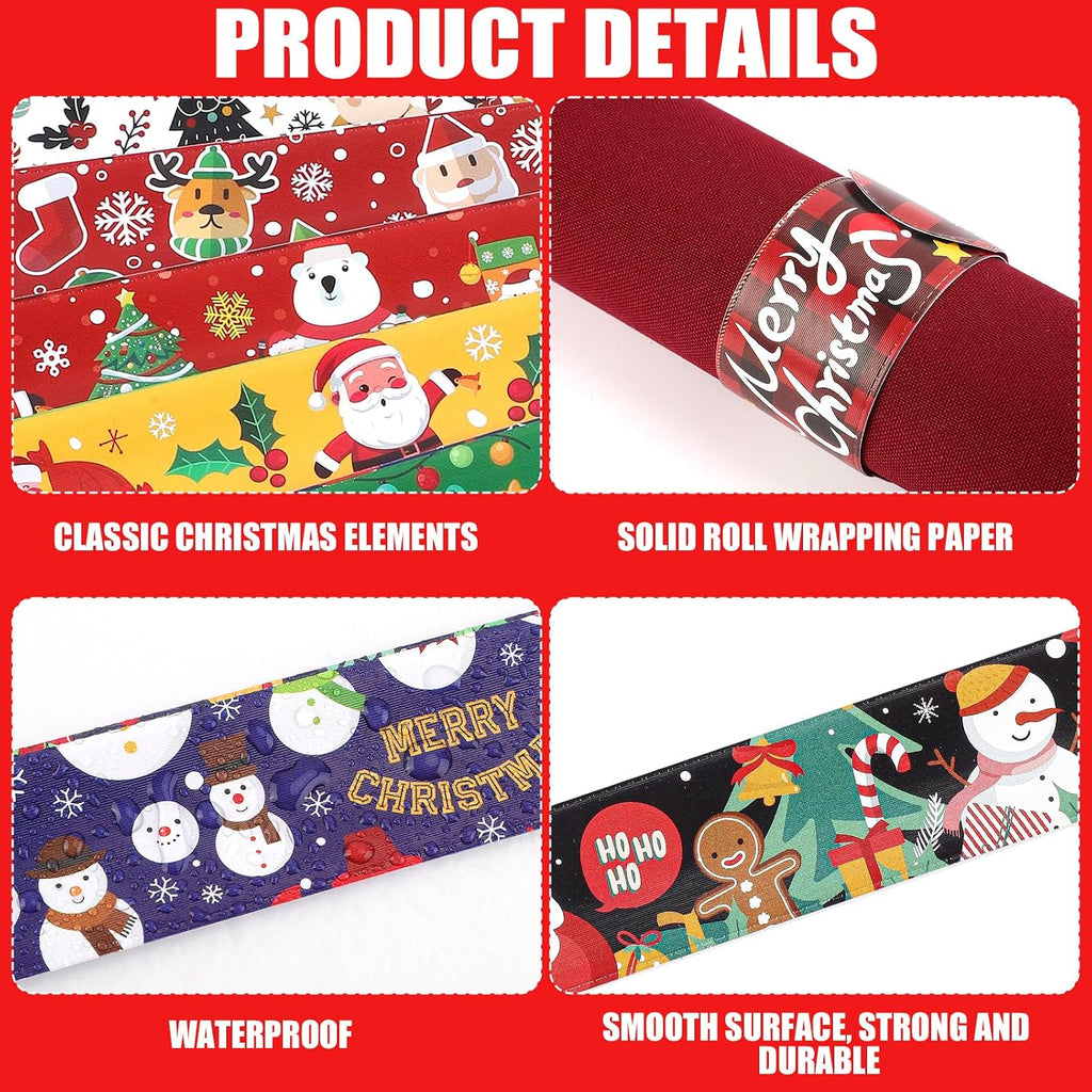 24pcs Christmas Wrapping Paper Roll Holder Clips, 8.7x1.2in Holiday Flip Wraps 12 Designs Gift Wrap Strips Flip Stabilizer Slap Bands for Xmas Poster Wrapping Organization Storage