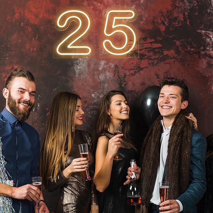 Number 2 LED Neon Sign Backdrop Birthday Party Decoration, 11.3" Height Warm White Marquee Number Two Light Up Sign for Wedding Anniversary Window Wall Table, Indoor Battery Operated or USB