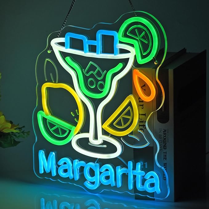 CNBEYOUNG Margarita Neon Sign, Neon Lights Hanging Wall Art Decoration for Restaurants Shop Cocktail Bar Kitchen Party Home Decor, USB - Driven, Super Bright & Adjustable,14.17x 12.6inches