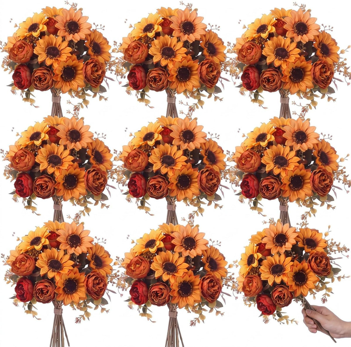 12 Pcs Artificial Fall Silk Flower Bouquets, Thanksgiving Decor