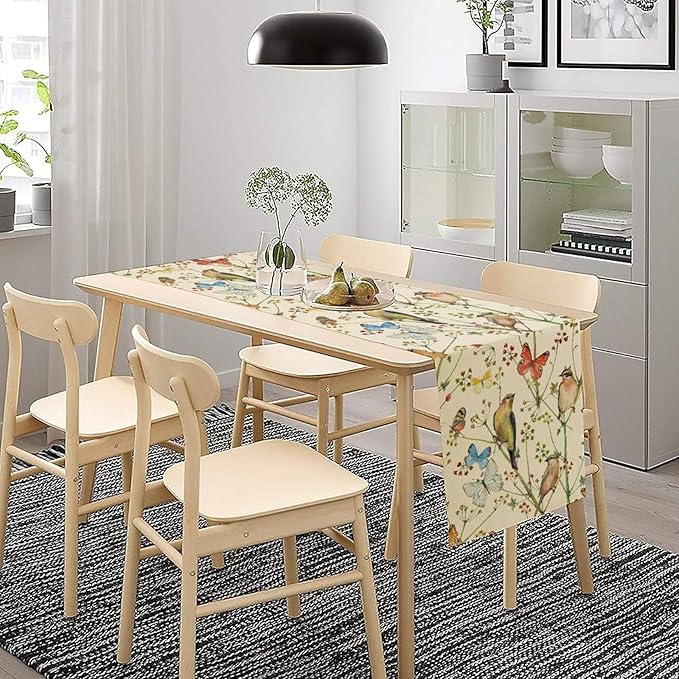 Brown Bird Floral Table Runner Spring Flower Kitchen Table Decoration Suitable for Family Dinner Decoration 13x60 Inch