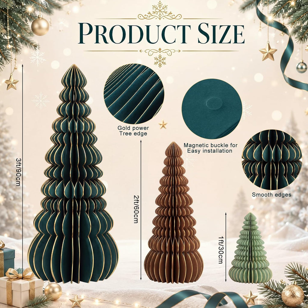 glikceil 3 set large honeycomb paper christmas tree, close-up detail