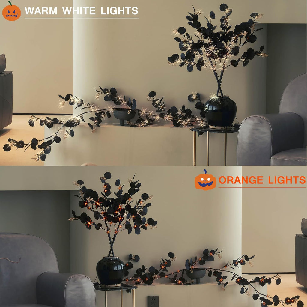 hairui lighted black eucalyptus garland with timer 96 on a desk or shelf