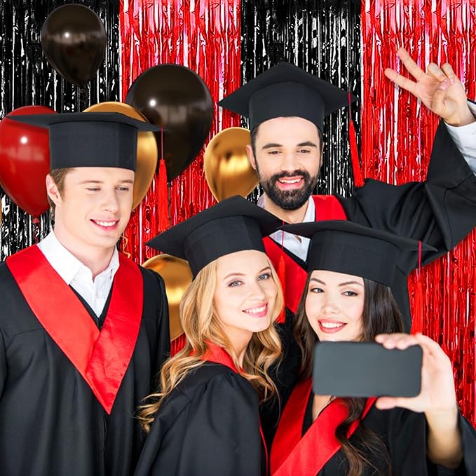 6 Pack Black Red Foil Fringe Curtain Backdrop, 3.28Ft x 8.2Ft Metallic Tinsel Foil Fringe Streamer Curtains for Photo Booth, Birthday, Wedding, New Year Party Decorations