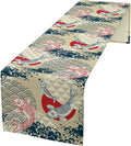 Japanese Table Runner Oriental Tradition Kio Fish Art Printed Burlap Runner Home Kitchen Dining Table Living Room Decor Fabric 1 Panel W13xL120in