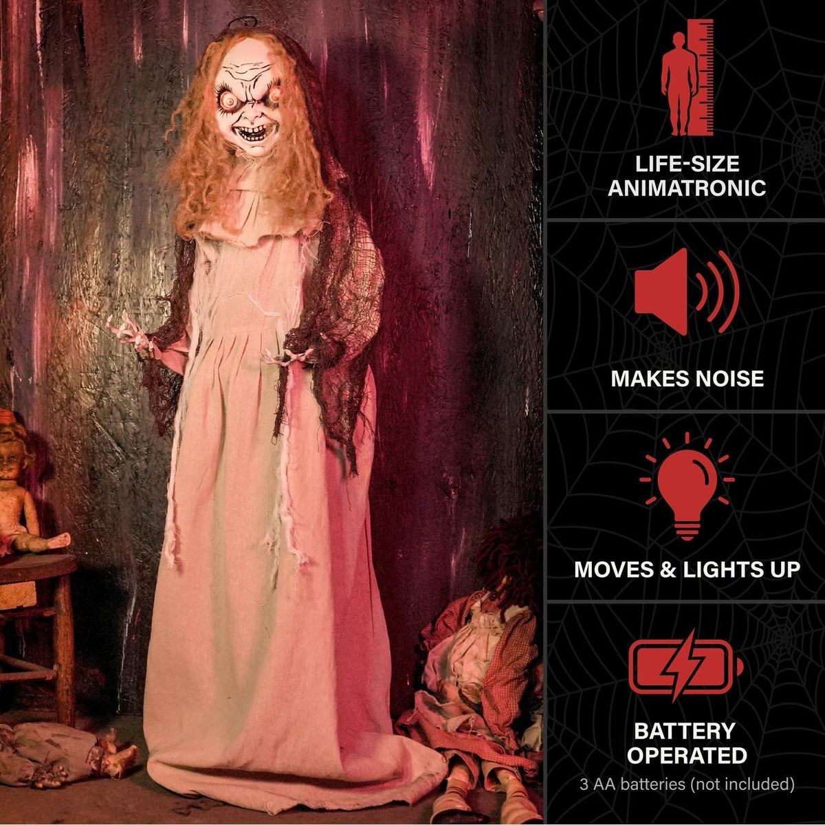 Haunted Hill Farm 3.9-Ft. Rising Head Creepy Girl Halloween Animatronic
