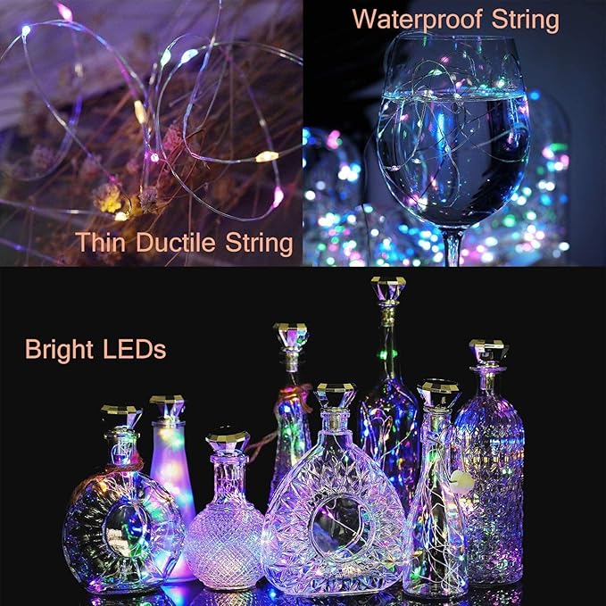 Upgraded 12 Pack Diamond Solar Wine Bottle Lights, 20 LEDs Waterproof Copper Light, Bottle Light Fairy Cork String Lights for Yard Patio Decor, DIY Birthday Gift for Mom Grandma Friend(MultiColor)