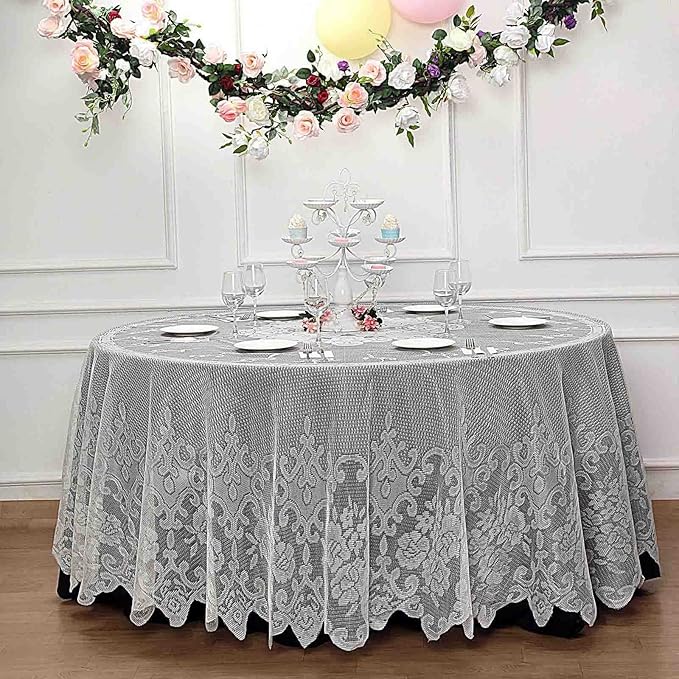Tableclothsfactory 120" Ivory Premium Lace Round Tablecloth for Banquet Party Wedding Event Home Decor