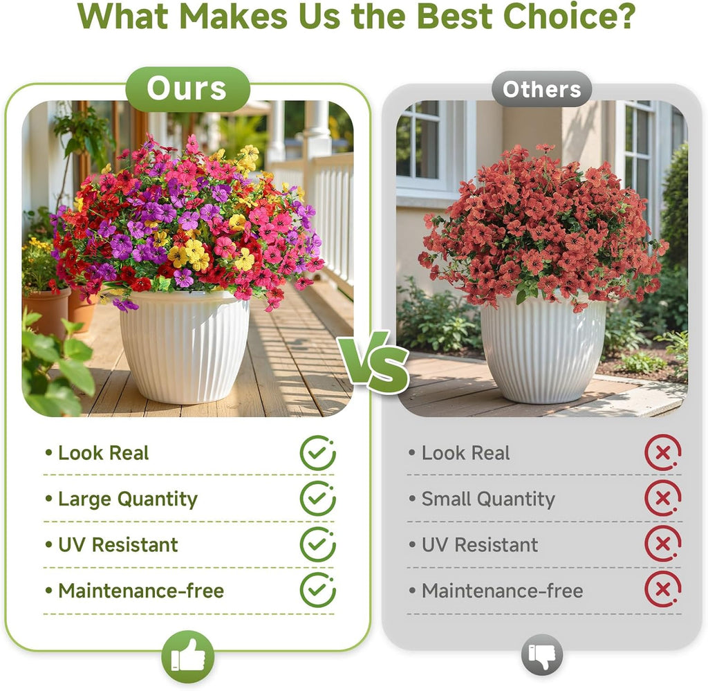 Alupssuc 24 Bundles Artificial Flowers for Outdoors Decoration, UV Resistant Silk Faux Daisy Spring Fake Plastic Plants Greenery for Outside Indoor Garden Yard Home Window Box Decor, Mix 4 Colors