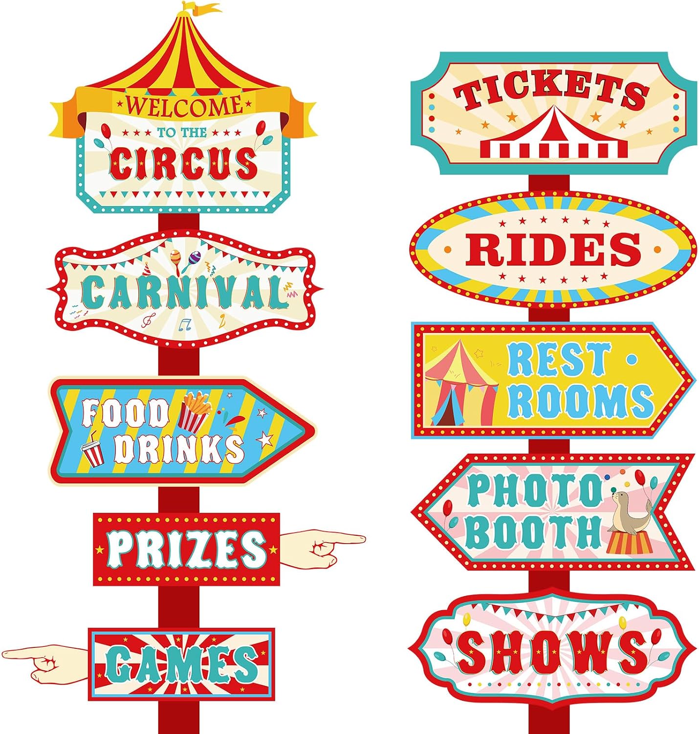 Hooqict 20 Pieces Carnival Decorations Circus Theme Party Directional Signs Carnival Party Signs Welcome to The Circus for Kids Carnival Birthday Party Decorations Supplies
