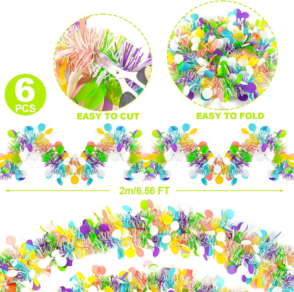 6 PCS Easter Tinsel Garland, 39.4 ft Egg Tinsel Garlands Colorful Fringe Easter Hanging Garland Decorations for for Easter Party Wedding New Years Home Indoor Outdoor Decor