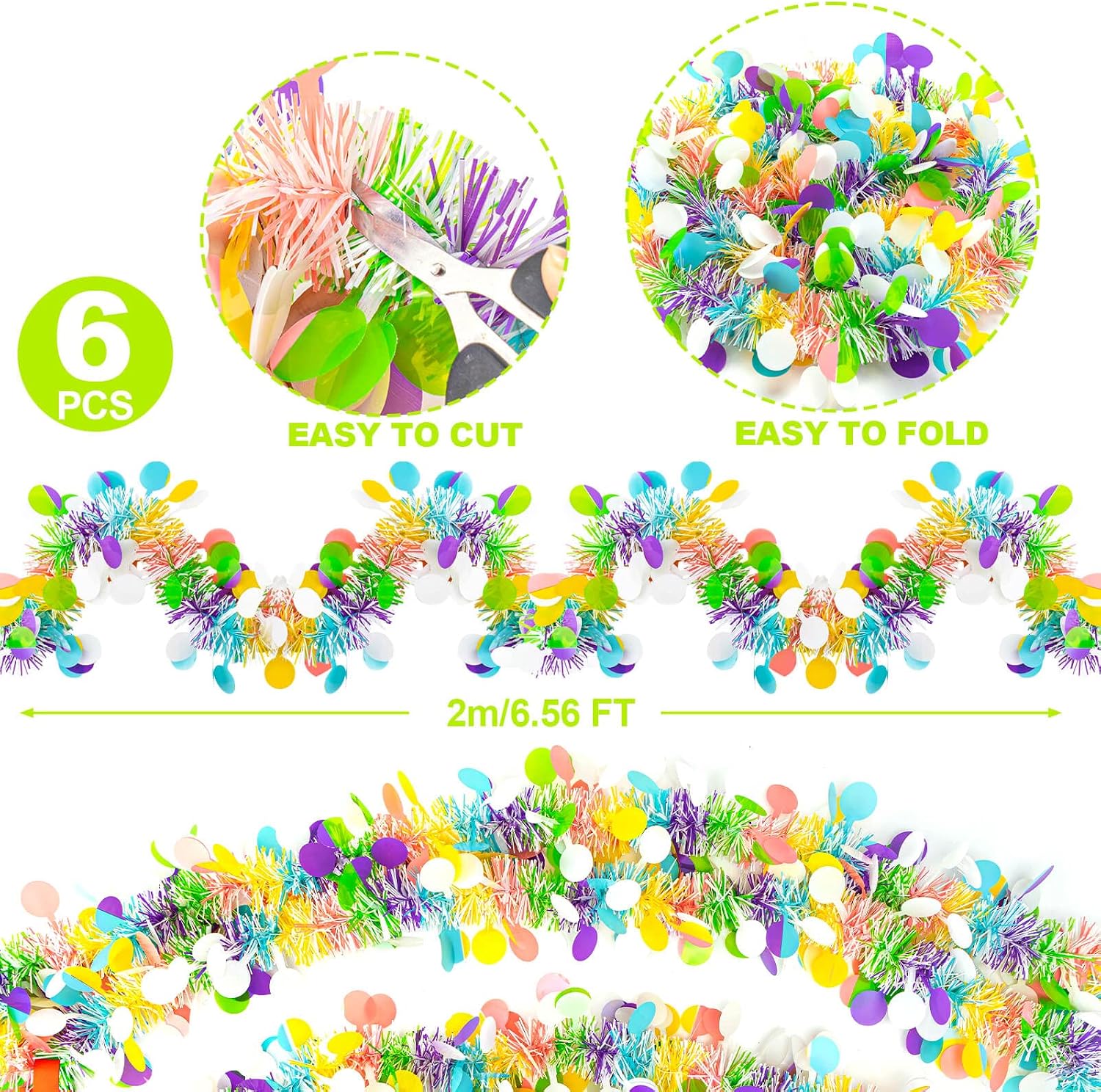 6 PCS Easter Tinsel Garland, 39.4 ft Egg Tinsel Garlands Colorful Fringe Easter Hanging Garland Decorations for for Easter Party Wedding New Years Home Indoor Outdoor Decor