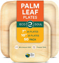 ECO SOUL Compostable 7 & 10 Inch Palm Leaf Square Plates (50 Count) Like Bamboo Plates | Biodegradable | Eco-Friendly, Microwave & Oven Safe - Party Pack