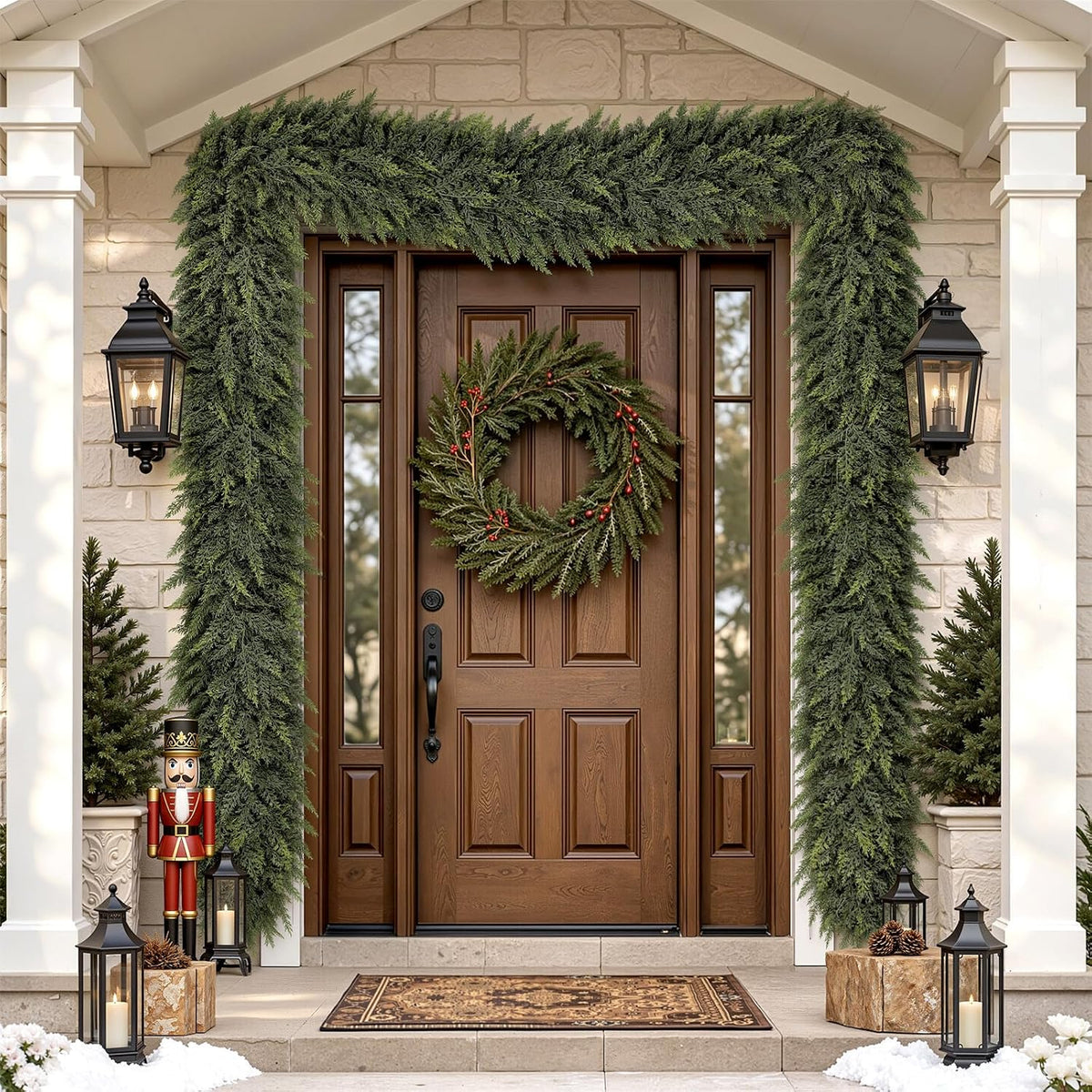 6ft christmas cedar garland, real touch soft greenery on a desk or shelf
