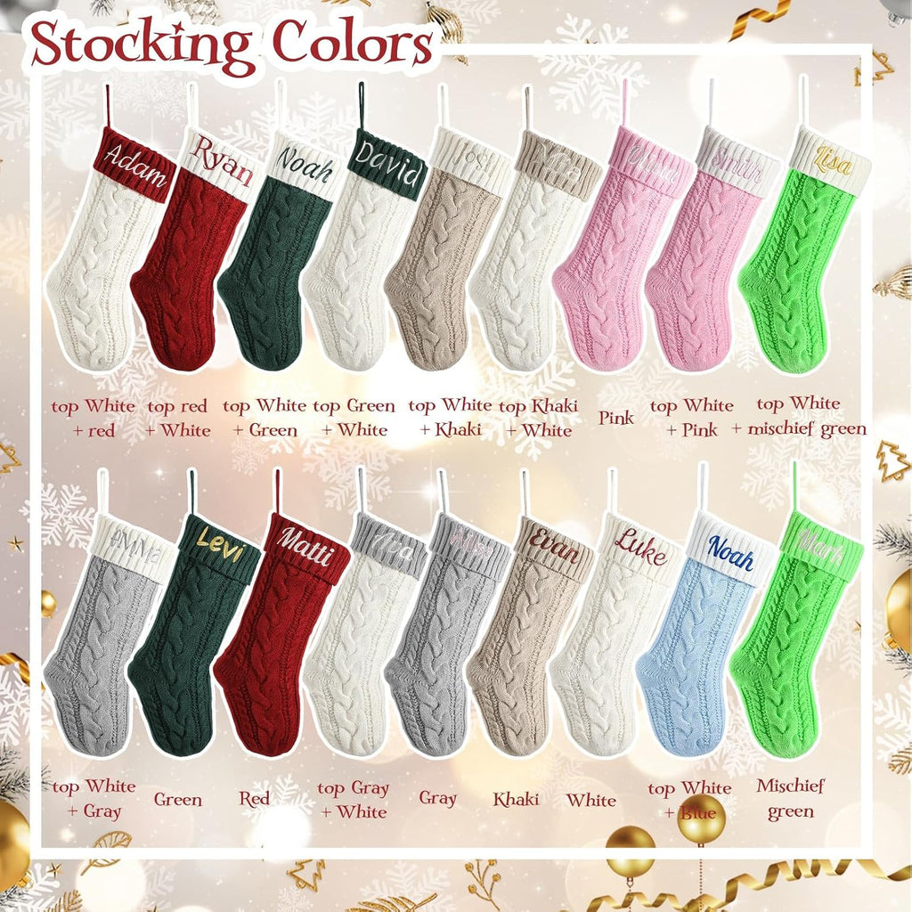 Personalized Christmas Stockings with Christmas Cards,Custom Embroidered Name Monogram Christmas Stocking for Baby Kids Girl Family,18" Large Pink Knit Xmas Stockings for Fireplace Decor