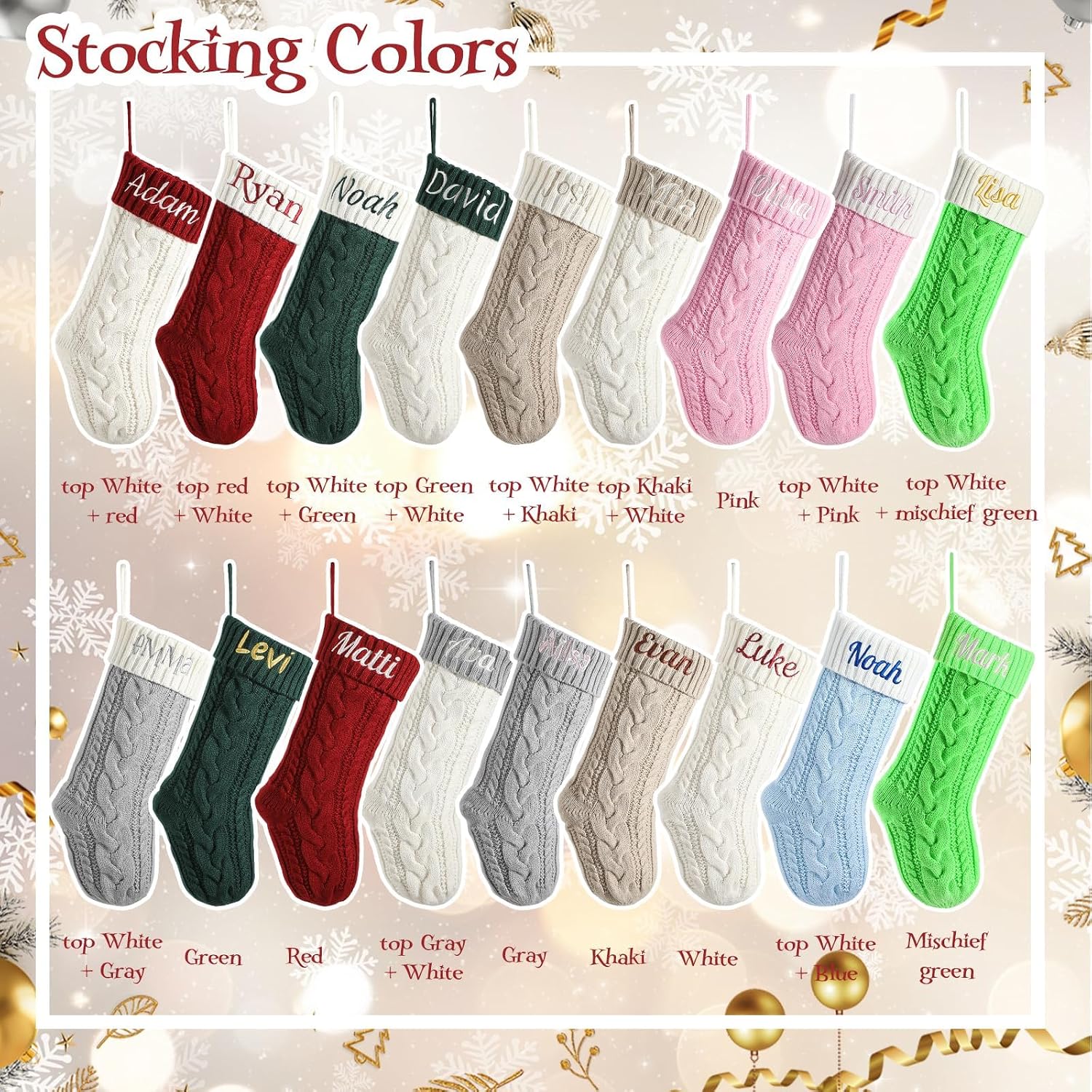 Personalized Christmas Stockings with Christmas Cards,Custom Embroidered Name Monogram Christmas Stocking for Baby Kids Girl Family,18" Large Pink Knit Xmas Stockings for Fireplace Decor