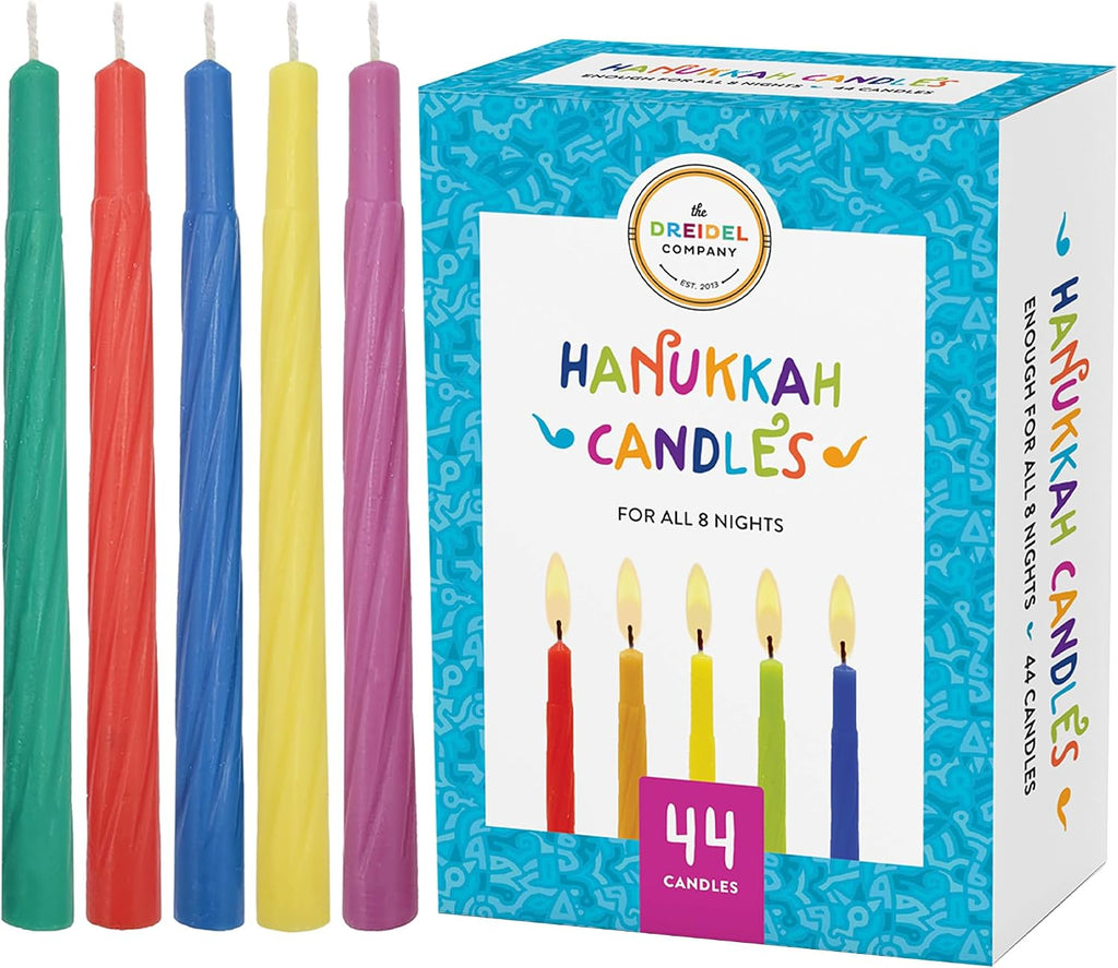 The Dreidel Company Menorah Candles Chanukah Candles 44 Colorful Hanukkah Candles for All 8 Nights of Chanukah Standard Size Fits Most Menorahs